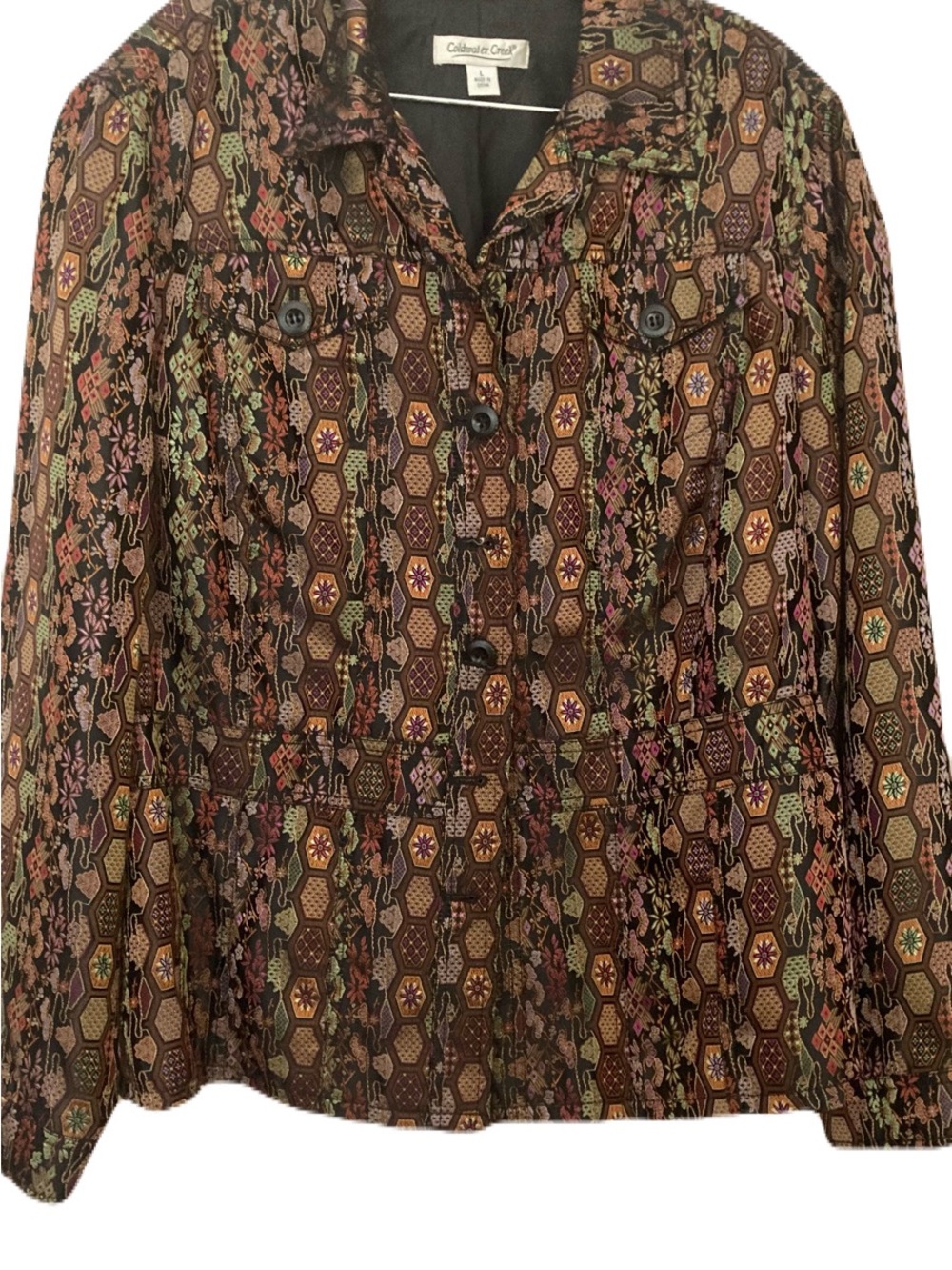 Coldwater Creek Brown Geometric Floral Button-Front Shirt